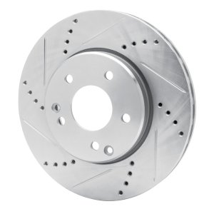 Mercedes-Benz C240 Brake Rotor (1) - Front Left - R1 Concepts - Drilled & Slotted - Silver - `96-`15